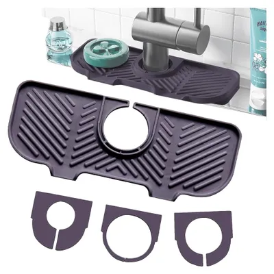 Produktbild von Silikon Abtropfmatte für Wasserhahn, Abtropfmatte für Küchenspüle mit 3 Ersatzgrößen, Spritzschutz für Küche und Badezimmer