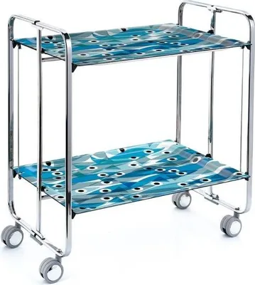 Immagine prodotto di DON HIERRO - Carrello di servizio pieghevole BAUHAUS con rotelle - Struttura in metallo cromato, 2 livelli, 4 posizioni