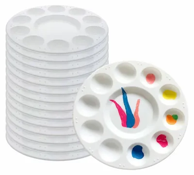 Kunststoff-Mischpalette rund, 15 Stück, 10 Näpfchen, Weiß, 17 cm