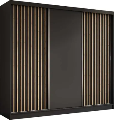 Zdjęcie produktu dla AGMAT szafa z drzwiami przesuwnymi Nevada, szafa z 3 drzwiami, nowoczesna szafa w kolorze: czarny, szafa w rozmiarze: 240 x 216 x 61 cm