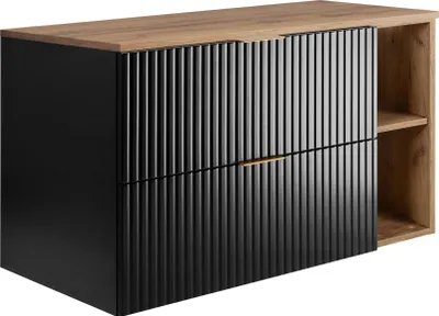 Immagine prodotto di Mobile da bagno, nero / rovere artigianale + maniglia dorata, 100 x 57 x 46 cm