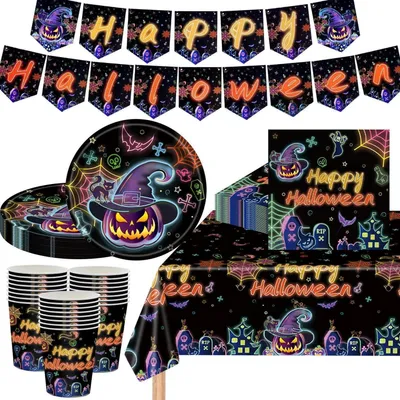Obrázek produktu pro Sada nádobí na párty s motivem Halloween, 68 kusů, pro 16 osob