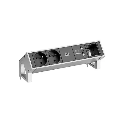 Productafbeelding van BACHMANN DESK2, 2x UTE-aansluitingen, 35°, 1x USB-oplaadpoort, 1x CM-stroomkabel, 0,2 meter, GST18, roestvrij staal