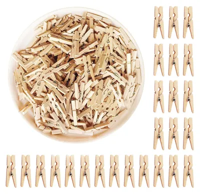 Image de Mini pinces en bois - Pour accrocher des photos et des décorations - Bois naturel - 200 pièces - Longueur : 3 cm