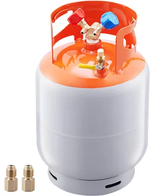 Image de Réservoir de récupération de réfrigérant SucceBuy, capacité de 30 livres, pression de 400 psi, réservoir cylindrique réutilisable, dimensions Φ 250 x 390 mm, couleur orange. Récipient en acier HP295 pour réfrigérants