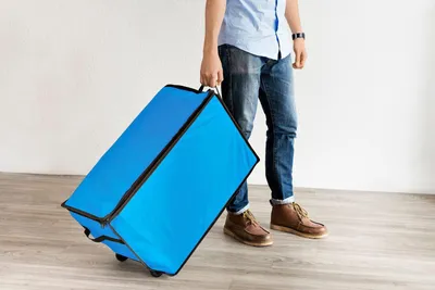 Image de Chariot de rangement bleu Chariot de courses valise sac à dos pliable avec roulettes