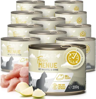 Produktbild von REAVET Premium Katzenfutter nass mit Wachtel & Birne 12 x 200g I Getreidefrei aus hochwertigem Fleisch I Katzennassfutter ohne Zucker, Nassfutter für ausgewachsene Katzen