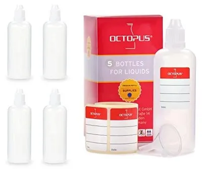 Zdjęcie produktu dla Butelki dozujące plastikowe zestaw 5 szt 100 ml ldpe lejek etykiety