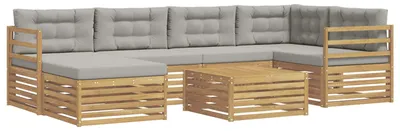 Produktbild von vidaXL Outdoor-Sofagarnitur mit Kissen 7 pcs Weiß und Hellgrau