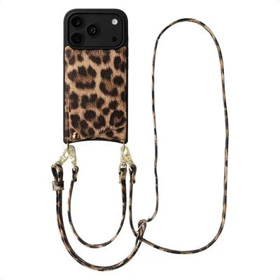 Produktbild von Selencia Nova Handyhülle mit Kordel und Kartenfach für das iPhone 17 Pro – Leopardenmuster