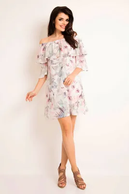Produktbild von Awama Geblümtes Kleid für Frauen Dechtervudd A167 weiß S