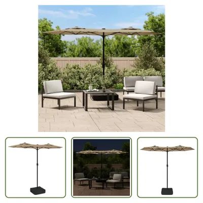 Obrázek produktu pro The Living Store Dvojitý slunečník s LED diodami Taupe 316x240 cm
