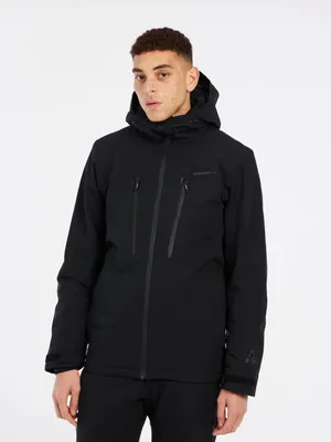 A man wearing a black ski jacket.