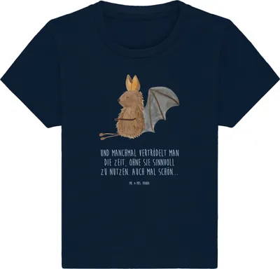 Produktbild von Mr. & Mrs. Panda Organic Baby Shirt Fledermaus Sitzen 0. - 6. Monat - French Navy - Geschenk, Fledermäuse, Jerseyshirt, Kinder T-Shirt, Entspannen, , Motivation