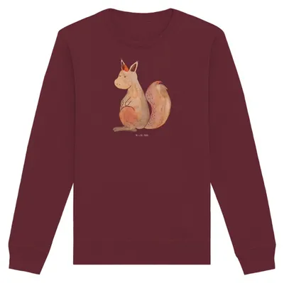 Produktbild von Mr. & Mrs. Panda Bio Baumwoll Pullover Einhorn Glauben Größe S - Burgundy - Geschenk, Sweatshirt, Pulli, Einhörnchen, Unicorn, Sweater, Eichhörnchen, Eichhorn, Einhörner