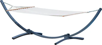 Produktbild von ALEOS. 375cm Hängemattengestell für 1 Person Gestell aus Metall mit Stabhängematte CAPRI-CREME - Hängemattenständer - Metallgestell mit Hängematte, Ketten und Karabiner für Ihren Garten