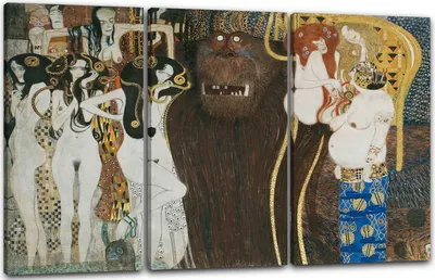 Produktbild von Leinwandbild 3-teilig (120x80cm): Gustav Klimt - Beethovenfries (1901), echter Holz-Keilrahmen inkl. Aufhänger, handgefertigt in Deutschland