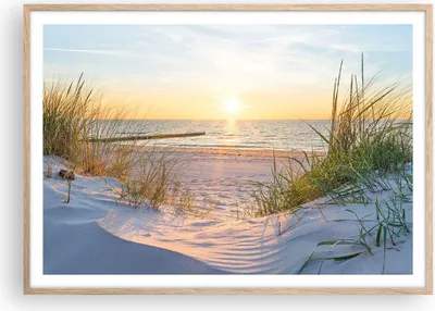 Produktbild von Gerahmtes Poster - Rahmen in heller Eiche - Düne Strand Meer - 100x70 cm - Wand Bild - Wanddeko - Wandbilder - Wandposter - Bilderrahmen - Bilder - Kunstdruck - Wandbild - P2NAA100x70-3989