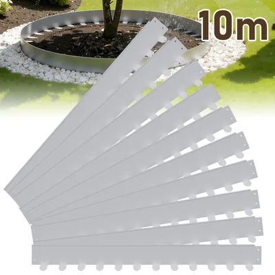 Image de Bordure de pelouse flexible Vigevee 100 x 5 cm, lot de 10 m (10 pièces) - Bordure de pelouse et de parterre en acier, avec piquets de fixation pour pavés et aménagement de jardin, argent
