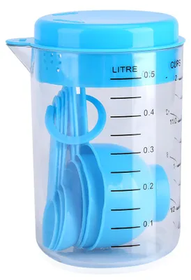 Zdjęcie produktu dla 7-częściowy zestaw plastikowych miarek, łyżek do odmierzania herbaty, kawy, przyborów kuchennych, niebieski