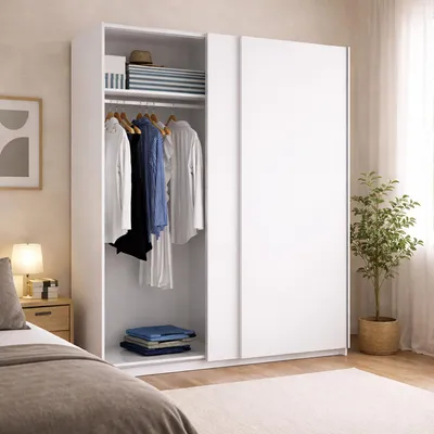 Produktbild von Kleiderschrank Dlazovi, Garderobe für Schlafzimmer, Kleiderschrank mit 2 Schiebetüren, 150x65h204 cm, Weiß