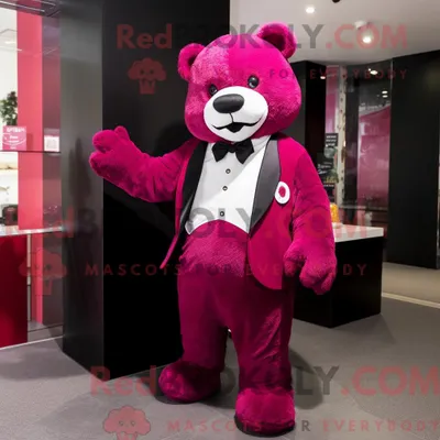 Produktbild von Magenta REDBROKOLY Bär Maskottchen Kostüm Charakter gekleidet mit einem Smoking und Clutch Taschen