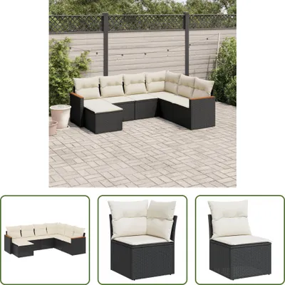 Produktbild von The Living Store 7-tlg. Garten-Sofagarnitur mit Kissen Schwarz Poly Rattan