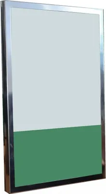 A silver-framed picture frame with a light gray top half and a green bottom half.
