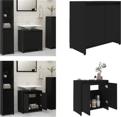 Zdjęcie produktu dla vidaXL Szafka łazienkowa czarna 60x33x61 cm Materiał drewnopochodny - Szafka łazienkowa - Szafki łazienkowe - Szafka - Szafki