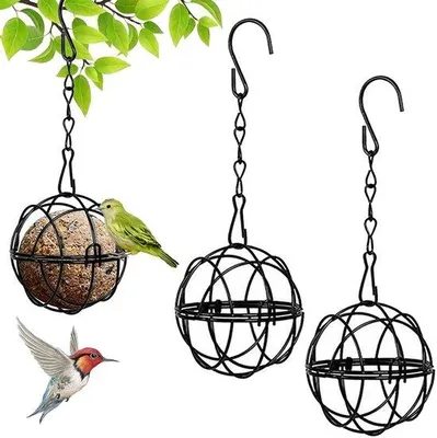 Produktbild von Ibenzoa® 2er-Set Vogelfutterstationen aus Metall, schwarz – mit S‑Haken & 24 cm Kette für Garten und Balkon