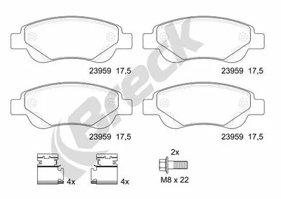 Produktbild von BRECK 23959 00 702 00 Bremsbeläge Satz Vorne Bremsklötze für TOYOTA AYGO (WNB1, KGB1) für CITROËN C1 (PM, PN) passend für PEUGEOT 107 Schrägheck