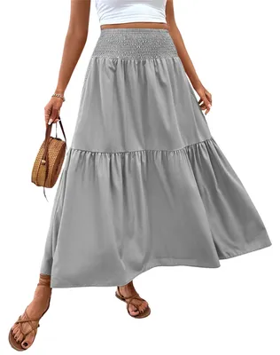 Produktbild von Damen-Boho-Midirock mit hoher Taille und Taschen