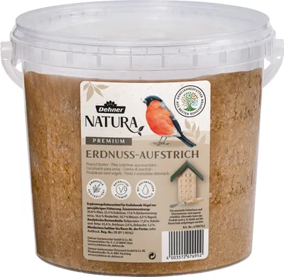 Produktbild von Dehner Natura Premium Wildvogelfutter, Erdnuss-Aufstrich, Erdnussbutter im Eimer, Ganzjahresfutter energiereich, hochwertiges Vogelfutter für Wildvögel, 2 kg