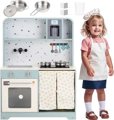 Immagine prodotto di Cucina giocattolo in legno e plastica - Con macchina per il ghiaccio e forno a microonde - 29x60x81 cm - Adatta dai 3 anni