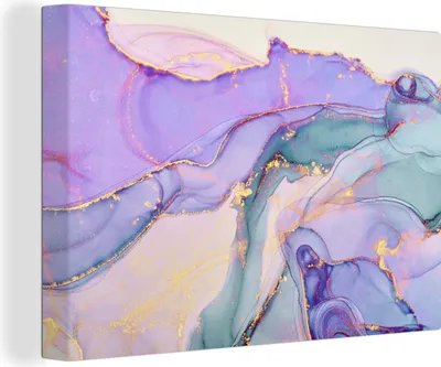 Produktbild von OneMillionCanvasses® - Leinwandbilder - 140x90 cm, Gold - Marmor - Lila, Wandbilder Kunstdruck Wanddekoration - Foto auf Leinwand - Gemälde auf Holzrahmen