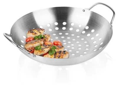 Zdjęcie produktu dla Koszyk do grillowania warzyw ze stali nierdzewnej, perforowany, 28 cm