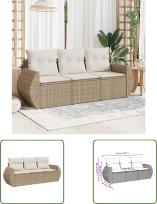Produktbild von The Living Store 3-tlg. Garten-Sofagarnitur mit Kissen Beige Poly Rattan