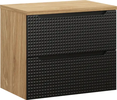 Produktbild von Badezimmerschrank 70cm 2 Schubladen mit Platte schwarz matt Eiche