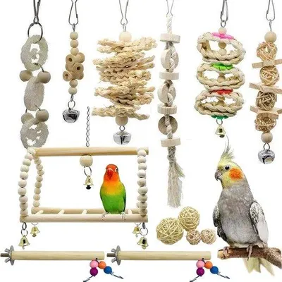 Produktbild von Vogel Spielzeug Set mit Schaukel und Nagespielzeug für Vögel und Kleintiere