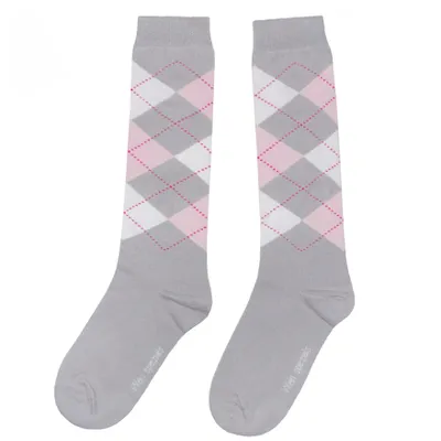 Produktbild von Damen Kniestrümpfe Schottenmuster Grau und Rosa Größe 39-42