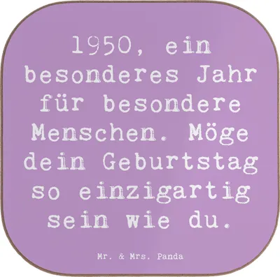Produktbild von Mr. & Mrs. Panda Untersetzer Spruch 1950 Geburtstag - Lavendeltraum - Geschenk, Glückwunsch, Alter, Geburtstagsgeschenk, Happy Birthday, gläseruntersetzer, Erinnerungen