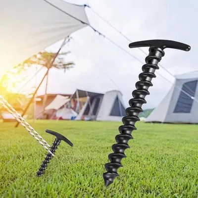 Produktbild von Set aus 10 robusten, schraubbaren Zeltstäben für Zelte, wieder verwendbare und stabile Spiraltentstangen für Camping, Wandern, Garten und Outdoor, schwarz