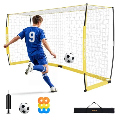 Imagen del producto de VEVOR, Portería de fútbol portátil, 12x6 pies, para adultos y niños, red de fútbol para jardín, gran red de entrenamiento, estructura de acero y fibra de vidrio, objetivo de entrenamiento, portería de fútbol para exteriores resistente a la intemperie, con bolsa de transporte, color amarillo
