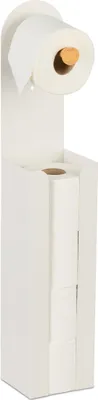 Image de Porte-papier toilette sur pied Relaxdays, H x l x P : env. 66 x 12 x 11 cm, fer et bambou, rangement pour papier toilette, blanc/naturel