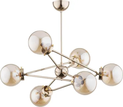 Image de Lustre Resto doré et ambré, 6 x E14 x 40 W, verre, dimensions : 57 x 66 x 66 cm, IP20, Alfa