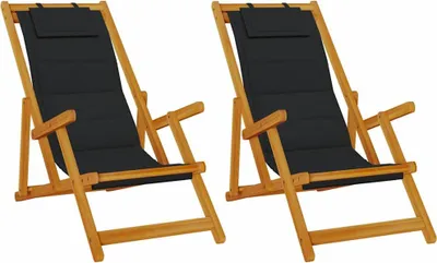 Image de vidaXL Chaise longue 2 pcs Marron 61.5 x 123 x 82cm Bois massif Acacia