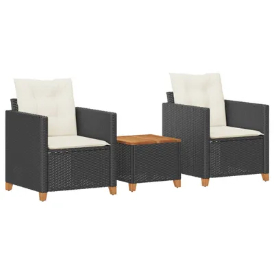 Immagine prodotto di Set da Bistrò 3 pz con Cuscini Nero Polyrattan e Legno Acacia