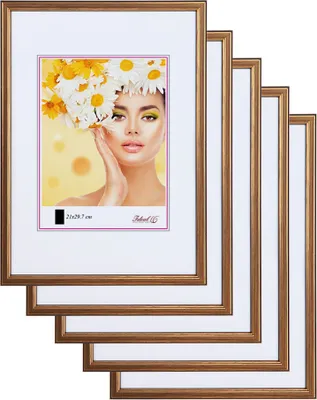 Produktbild von 3er 5er Set Holz Bilderrahmen Foto Rahmen Holzrahmen Wanddeko Collage Poster S236 - Farbe: 5er Pack Gold | Format: 40x40
