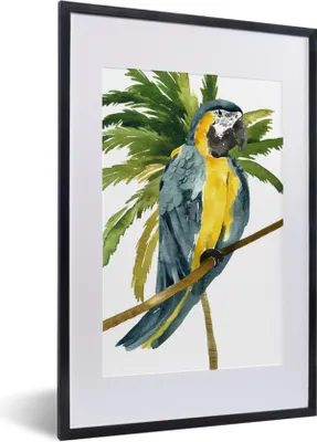 Produktbild von MuchoWow® Gerahmtes Poster Dschungel - Papagei - Aquarell 40x60 cm - Poster mit Schwarzem Bilderrahmen Wandposter Rahmen Foto Bilder - Poster in Rahmen