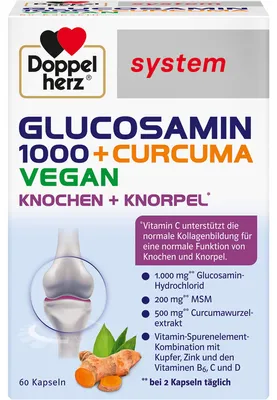 Obrázek produktu pro Doppelherz system Glukosamin 1000 + Kurkuma Veganské kapsle pro kosti a chrupavky, 60 ks kapslí